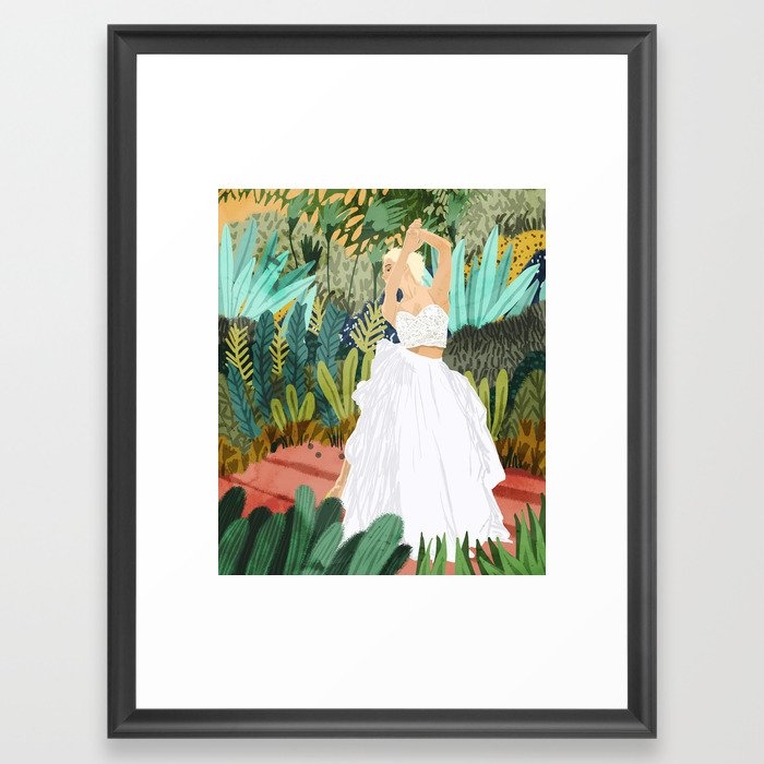 Forest Bride | Jungle Wedding Painting | Travel Solo | Blonde Woman Dancing Joy Framed Art Print by 83 Oranges Free Spirits - Scoop Black - Medium(Gallery) 18" x 24"-20x26 - Image 0