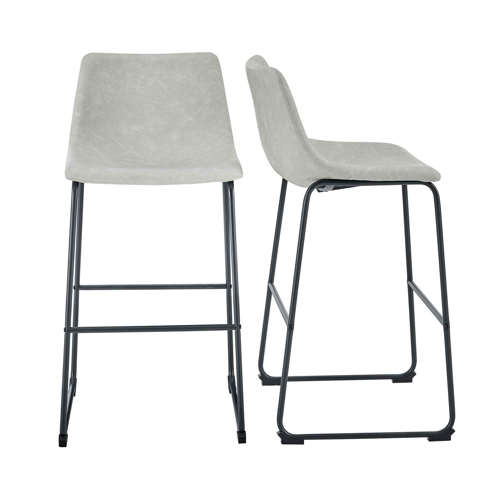 30" Industrial Faux Leather Barstools, Set of 2 - Grey - Image 1