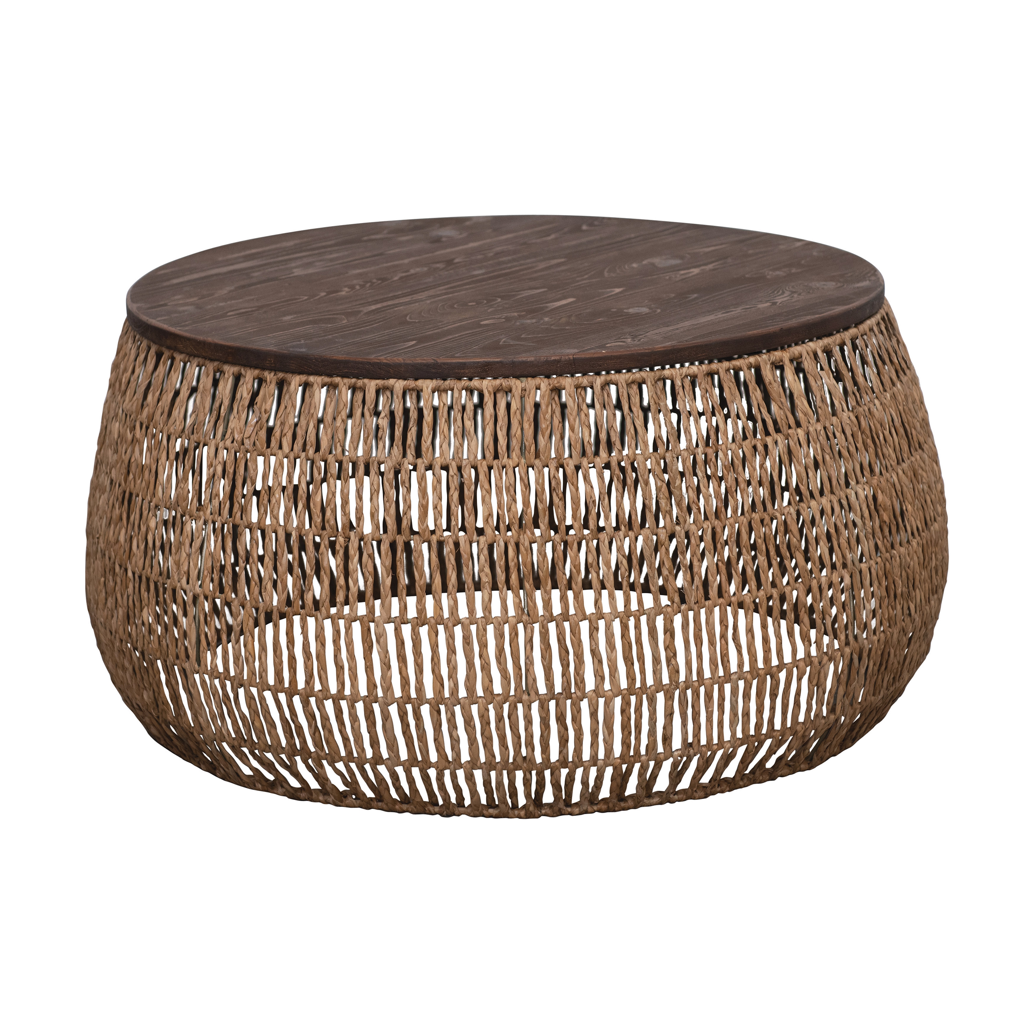 Hand-Woven Bankuan Side Table with Recycled Pine Wood Top - Image 0