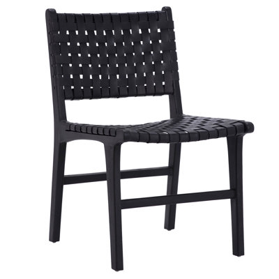 Valeria Top Grain Woven Leather with Teak Frame Dining Side Chair