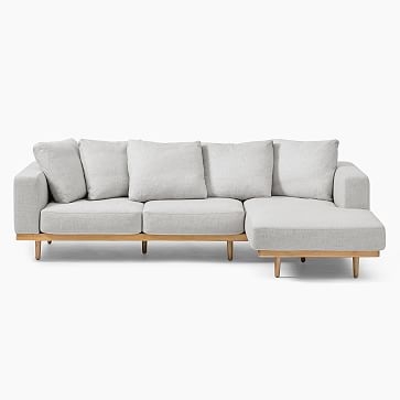 Newport Sectional Set 02: Right Arm Sofa, Left Arm Chaise Toss Back Cushion, Down, Performance Coastal Linen, White, Almond - Image 2