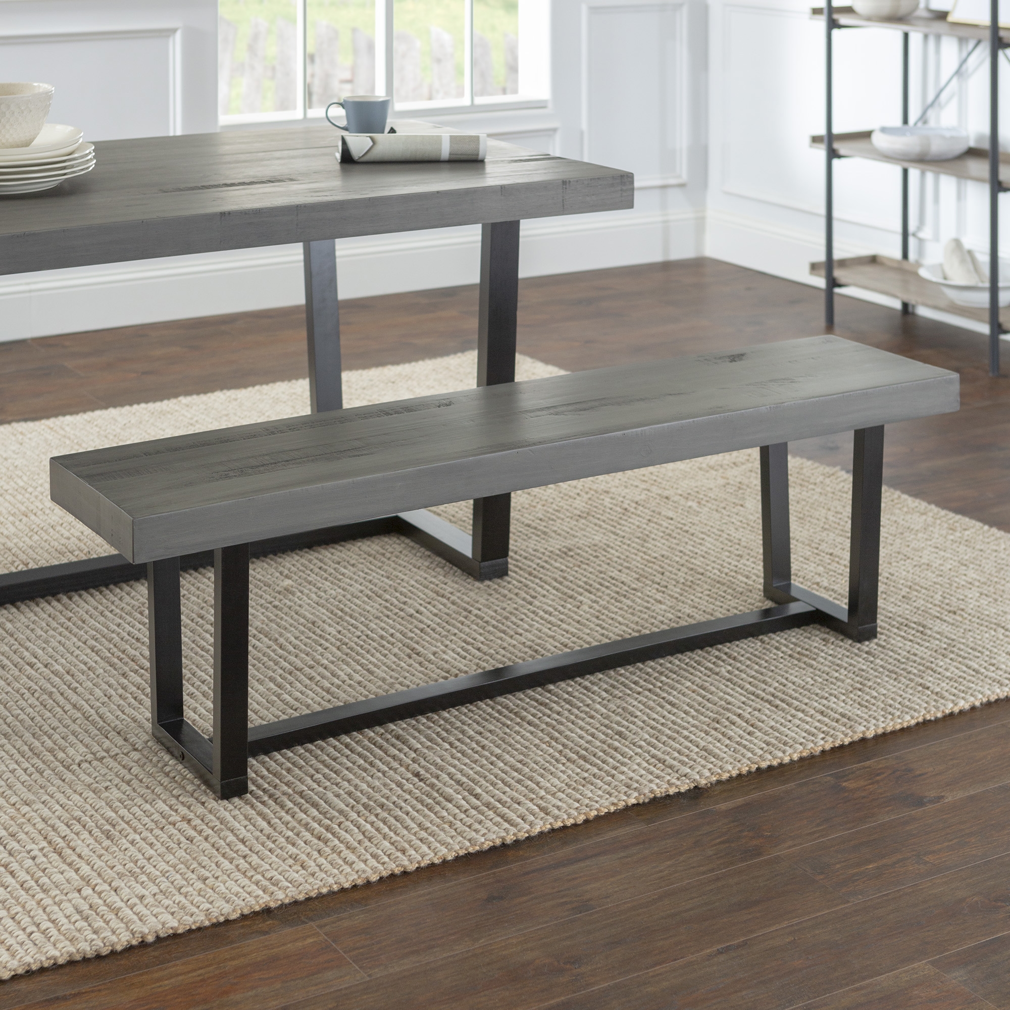 60" Solid Wood Dining Bench - Grey  - Image 3