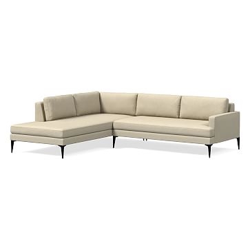 Andes Sectional Set 14: Right Arm 2.5 Seater Sofa, Left Arm Terminal Chaise, Poly, Performance Coastal Linen, Oatmeal, Dark Pewter - Image 0