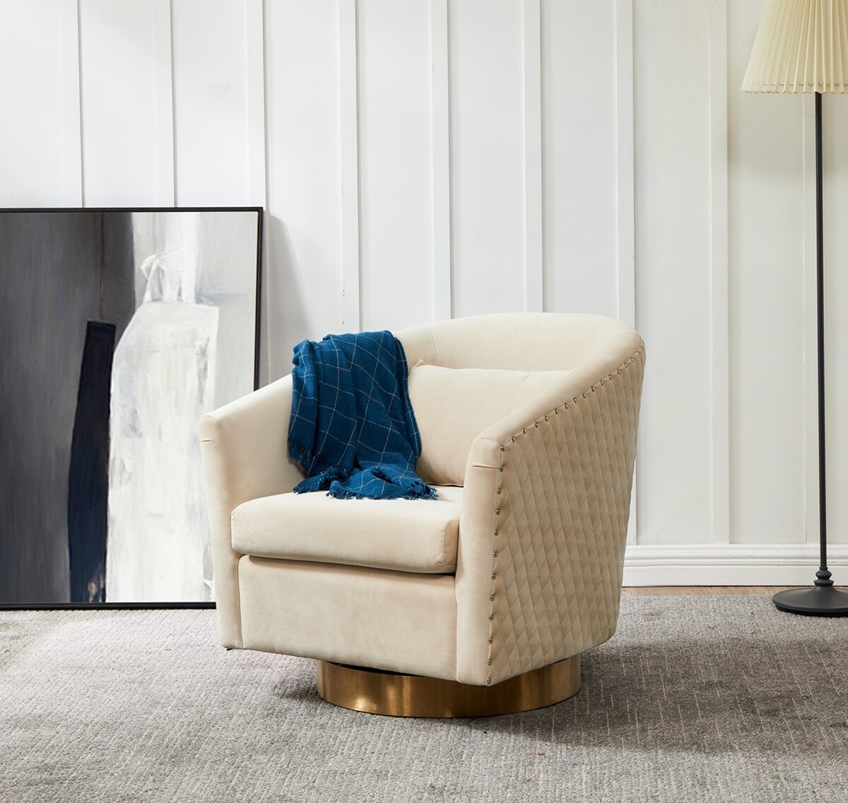 Clara Quilted Swivel Tub Chair - Cream - Image 1