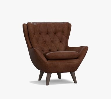 Wells Leather Armchair, Polyester Wrapped Cushions, Statesville Caramel - Image 4