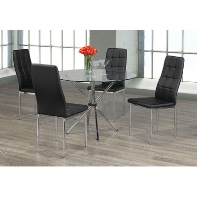 Dining Set 1 Tempered Clear Glass Table With Chrome Legs And 4 Chairs White PU Seats With Chrome Legs - Image 0