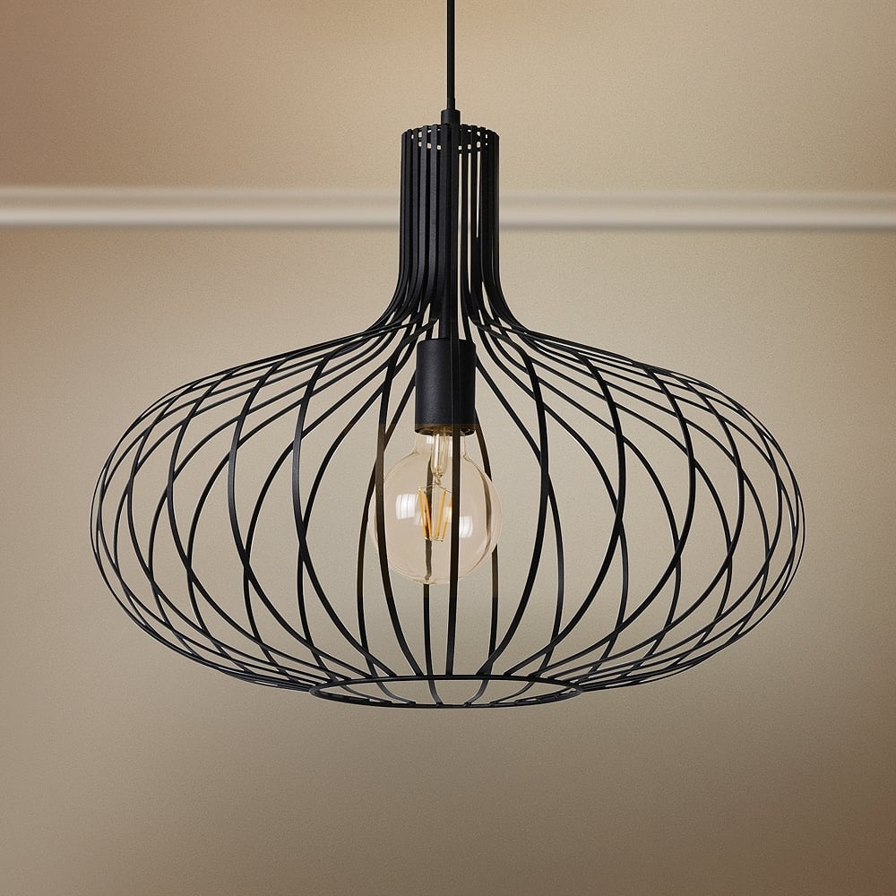 Ione 19 3/4" Wide Textured Black Open Cage Pendant Light - Style # 80J63 - Image 0
