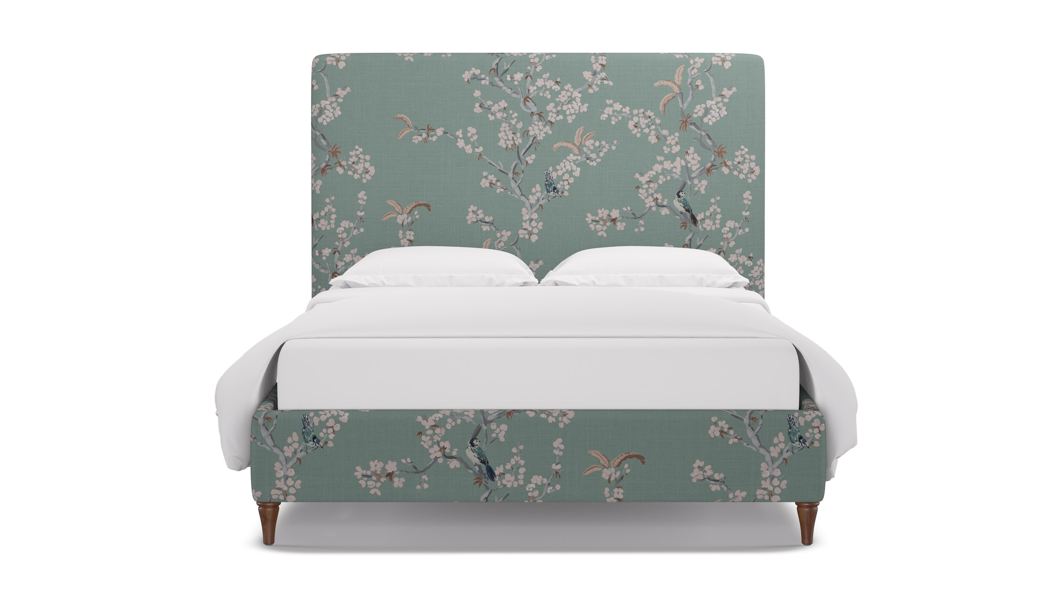 Classic Bed, Mint Cherry Blossom, Walnut Decorative Tapered Leg, Twin - Image 0