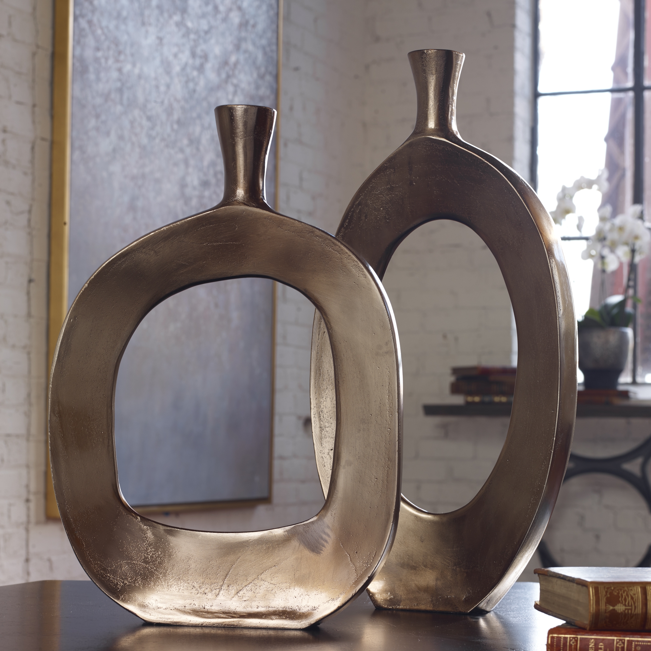 Kyler Textured Bronze Vases, Set of 2 - Image 1