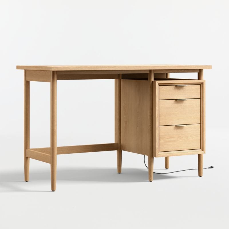 Bodie Natural Oak Wood 3-Drawer Kids Desk with Power - Image 1