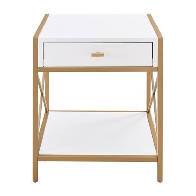 Balisier Mixed Metal And Wood Drawer End Table, White/Gold - Image 0
