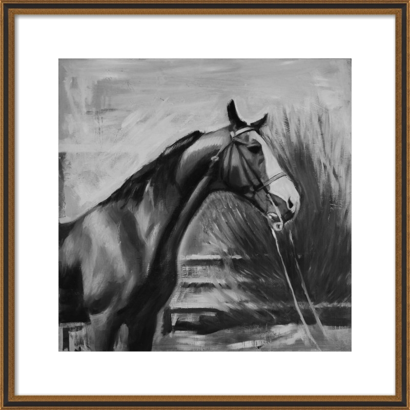 horse with fence (black and white) by Mary Sinner for Artfully Walls - Image 0
