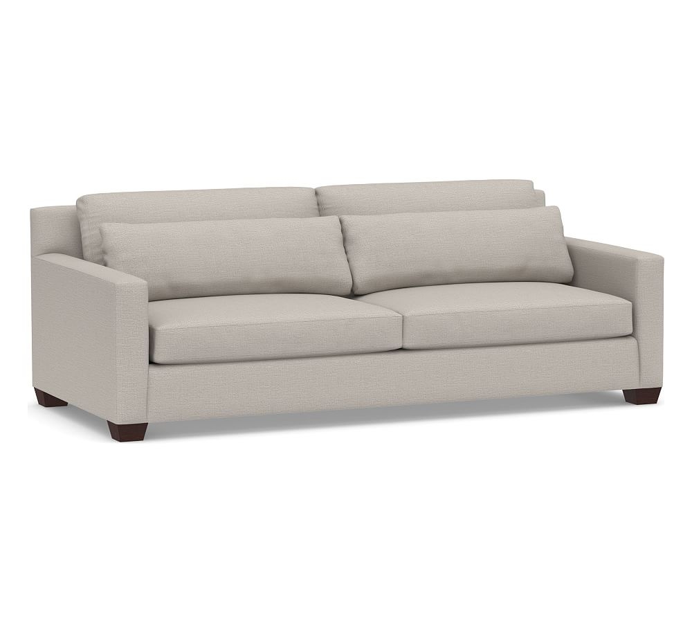 York Square Arm Upholstered Deep Seat Grand Sofa 95" 2-Seater, Down Blend Wrapped Cushions, Chunky Basketweave Stone - Image 0