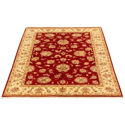 One-of-a-Kind Hand-Knotted New Age 5'8" x 7'10" Wool Area Rug in Red/Brown/Green - Image 0