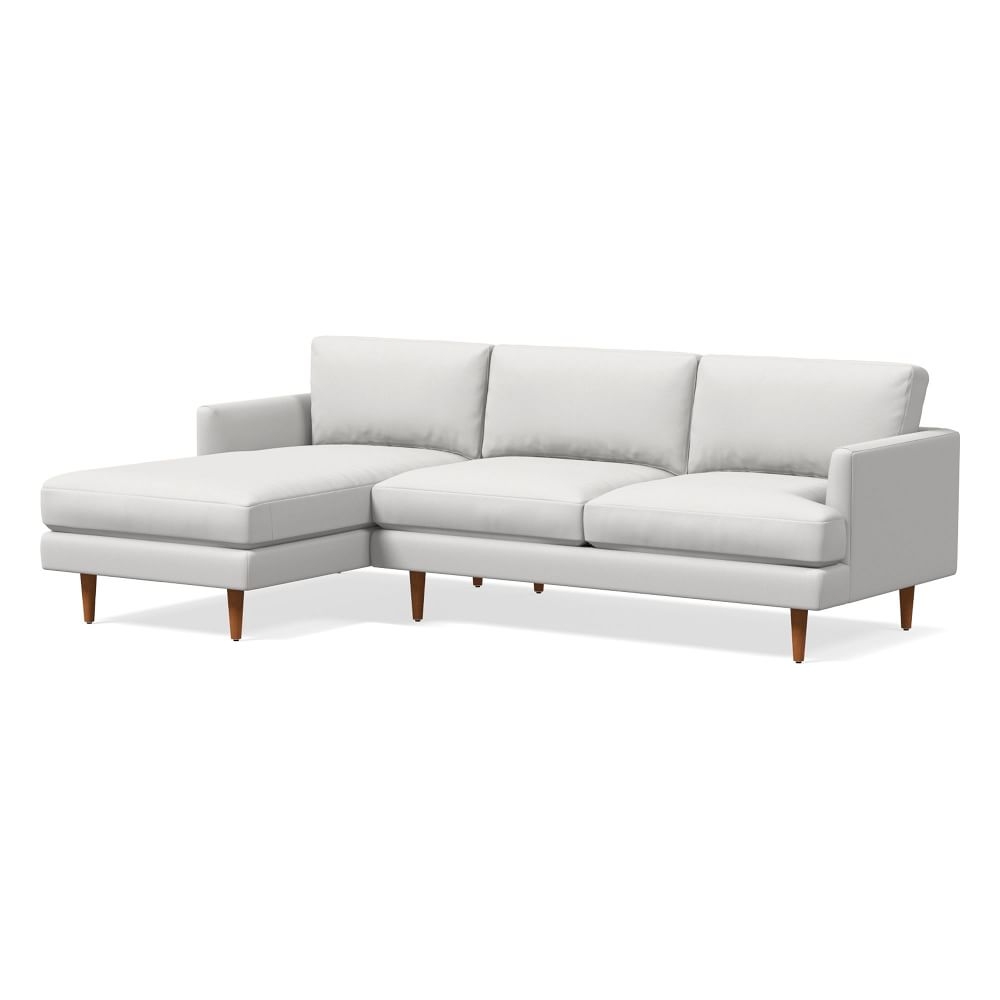 Haven Loft 99" Left 2-Piece Chaise Sectional, Performance Washed Canvas, White, Pecan - Image 0