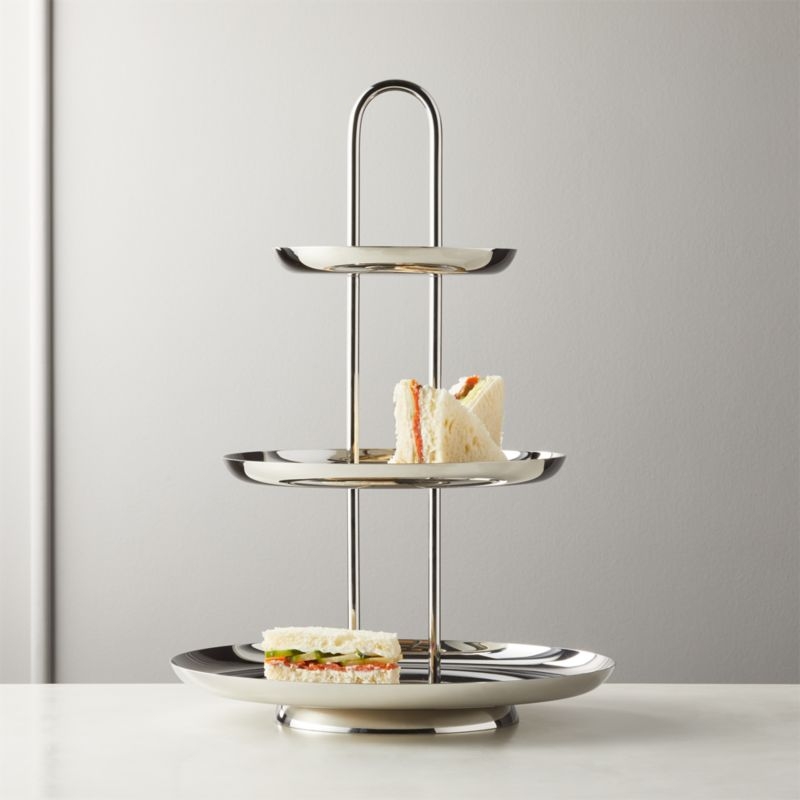 Porter Polished Stainless Steel 3-Tier Server with Handle - Image 1
