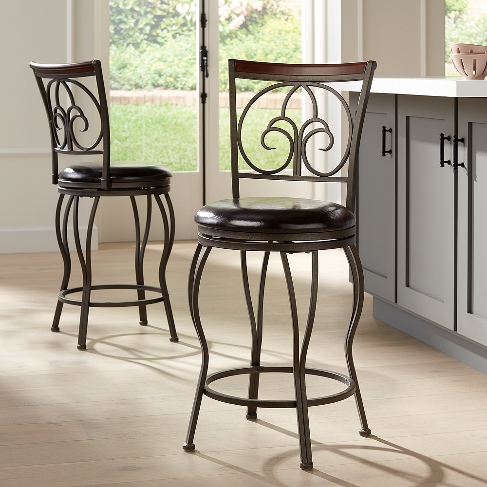 Colton 37" Glitter Brown Swivel Bar Stools Set of 2 - Image 0