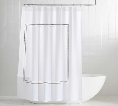 Pearl Embroidered Organic Shower Curtain, 72", Black - Image 1