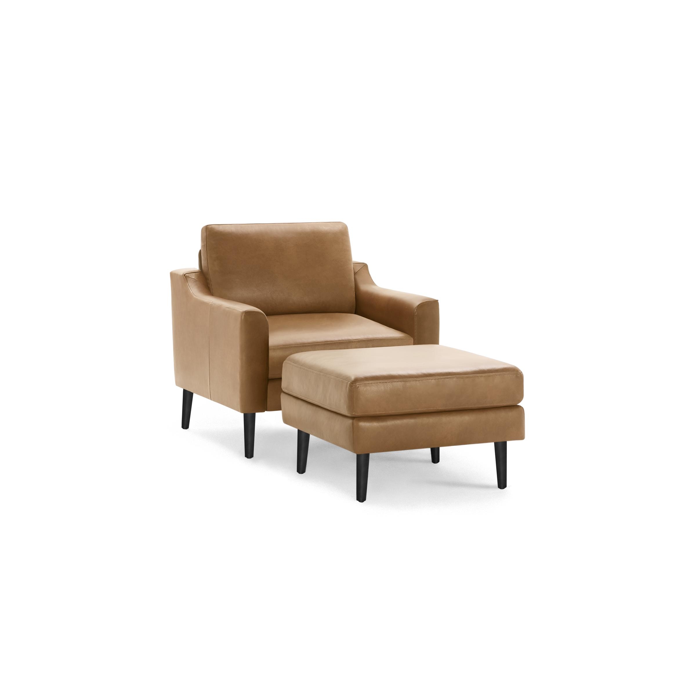 Nomad Leather Club Chair and Ottoman in Camel, Leg Finish: EbonyLegs - Image 0