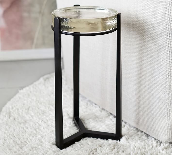 Cori 10" Round Accent Table, Recycled Clear Glass Top/Black Base - Image 2