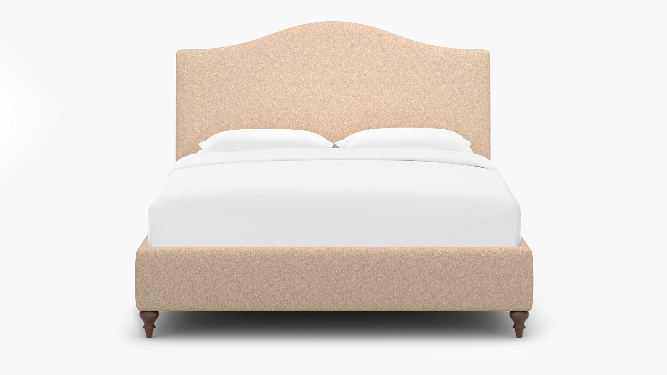 Camelback Bed, Buff Boucle, Walnut Traditional Turned Leg, King - Image 0