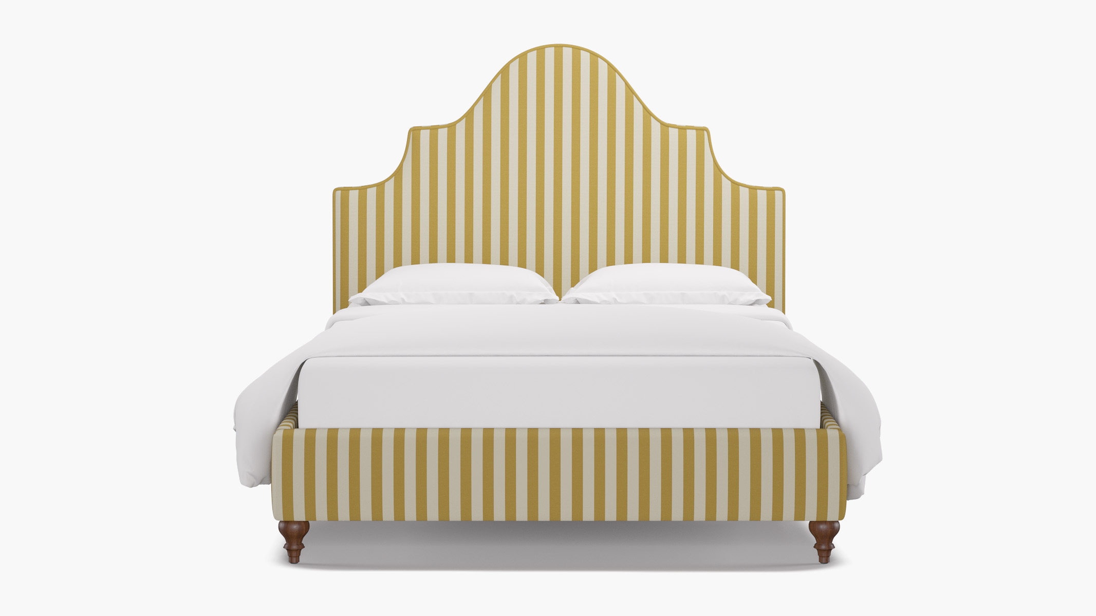 Statement Bed, Citrine Cabana Stripe, Walnut Traditional Turned Leg, Twin - Image 0