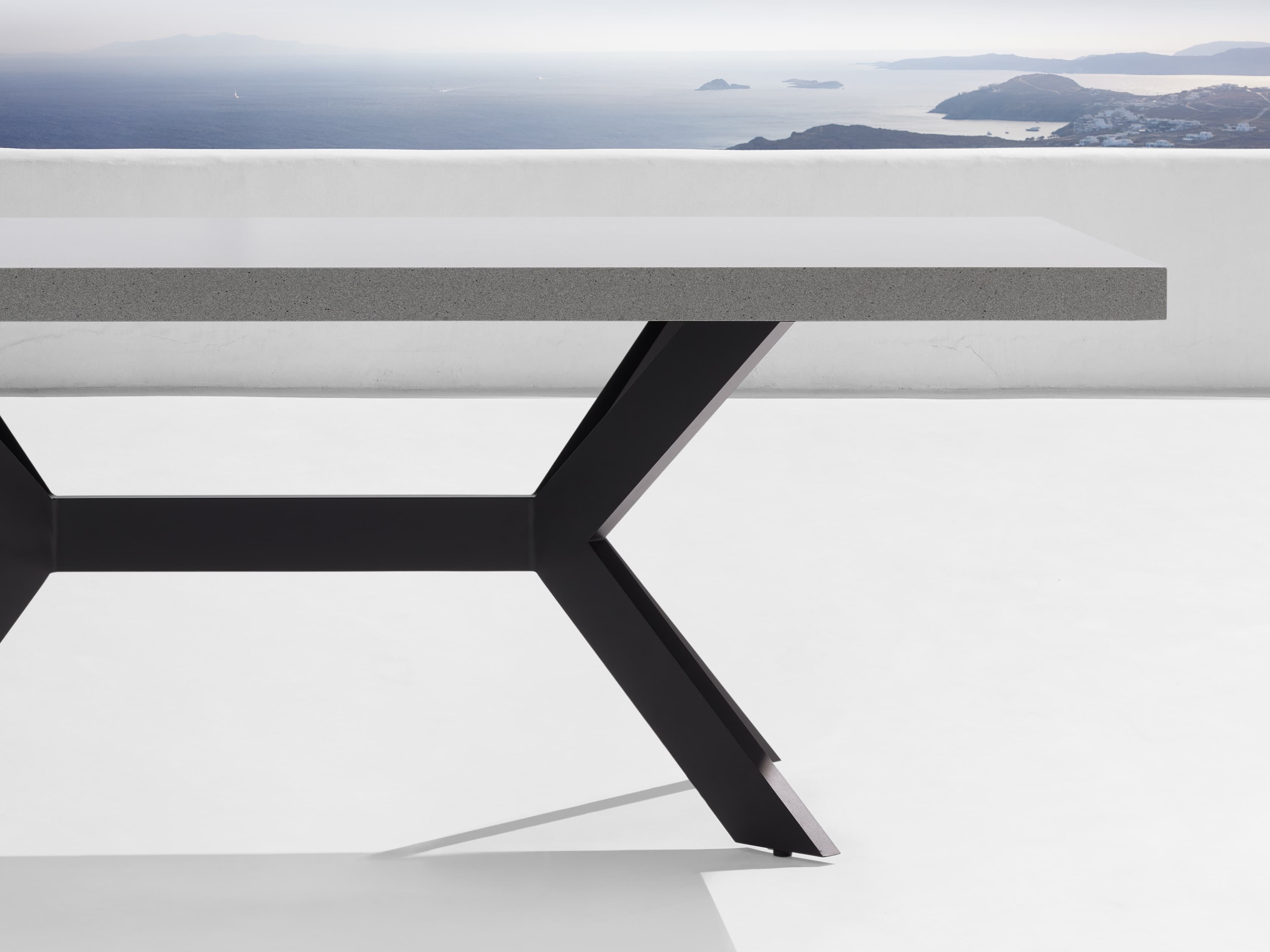 Outdoor Dining Table with Apex Base in All Weather Wicker 84" White  Oregon Grey  - Image 0