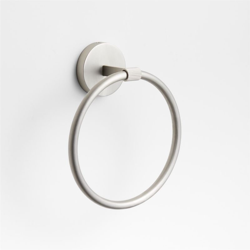 Modern Fluted Brushed Nickel Bathroom Hand Towel Ring - Image 1
