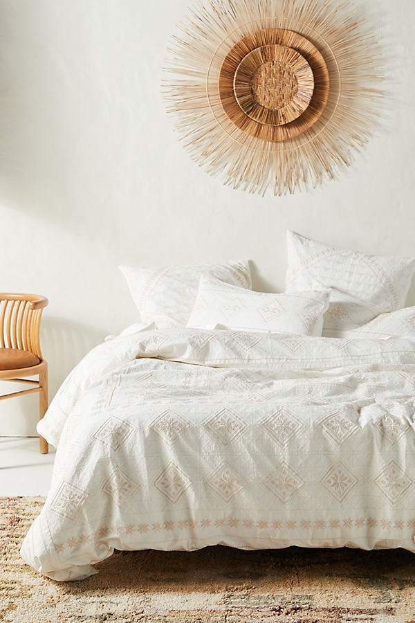 Embroidered Daisia Duvet Cover By Anthropologie in White Size Q top/bed - Image 0