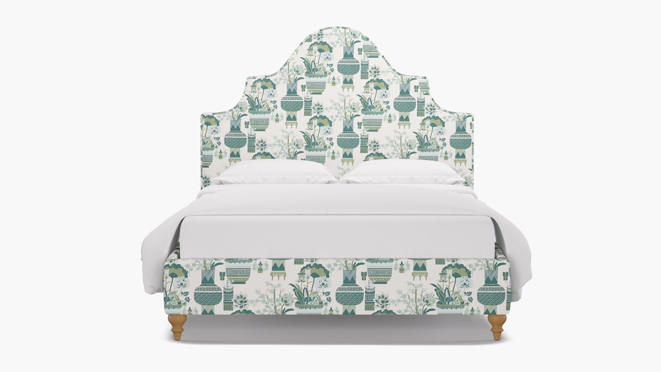 Statement Bed, Pistachio Kan-Shie, Natural Traditional Turned Leg, King - Image 0