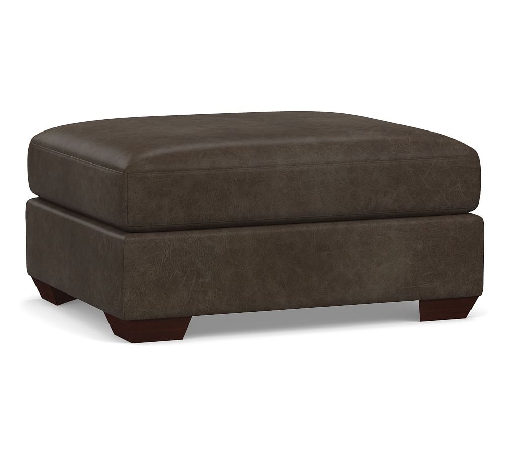 Big Sur Leather Sectional Floater Ottoman, Down Blend Wrapped Cushions, Statesville Wolf Gray - Image 0