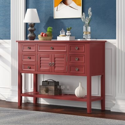 45'' Modern Console Table Sofa Table For Living Room With 7 Drawers, 1 Cabinet And 1 Shelf,Red - Image 0