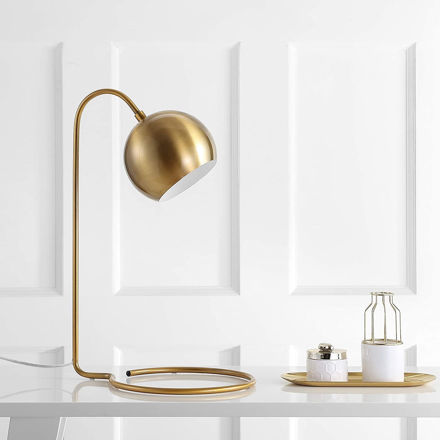 Bartolo 22 in. Brass Gold Arc Table Lamp with Gold Shade - Image 2