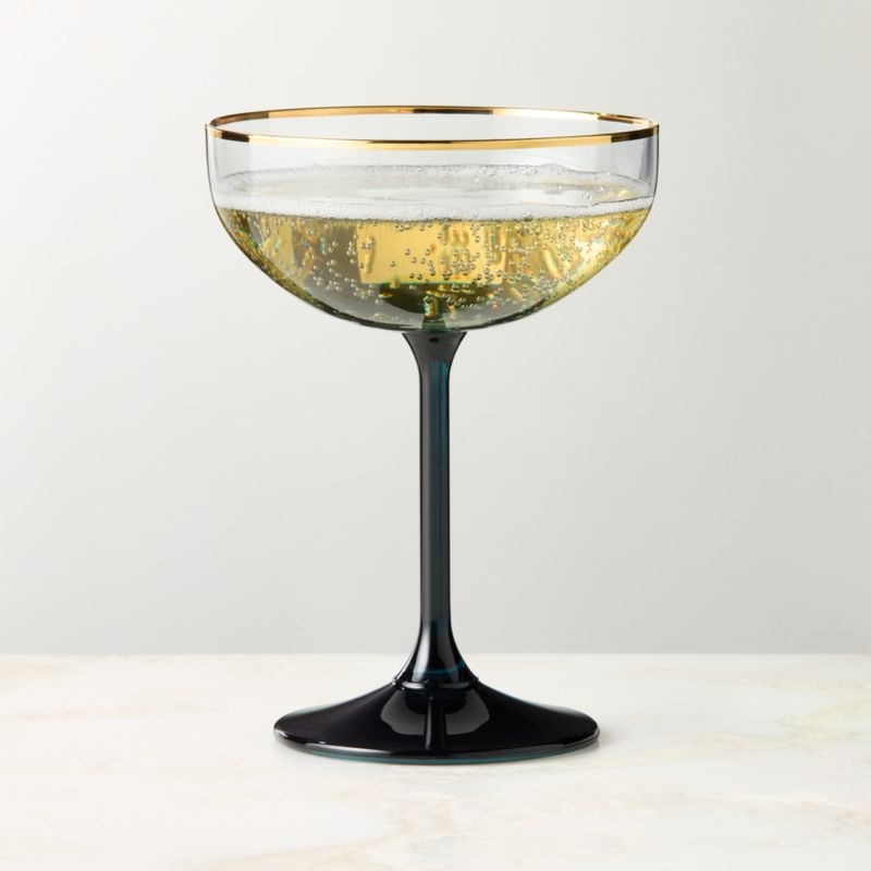 Marie Blue with Gold Rim Coupe Glasses Set of 6 - Image 2