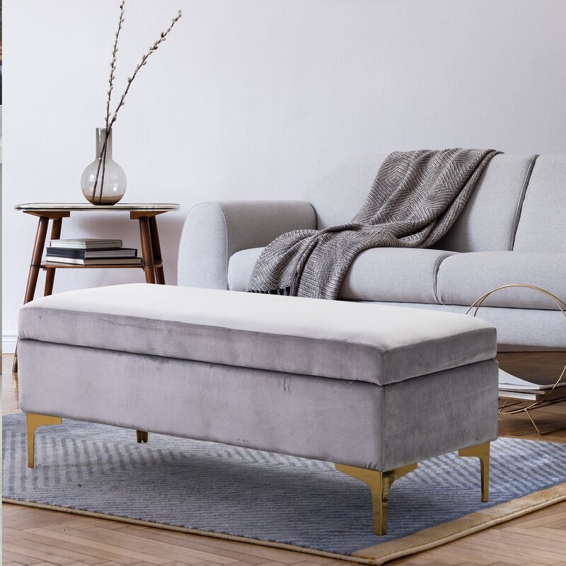 Garraway Upholstered Flip Top Storage Bench, Gray - Image 1