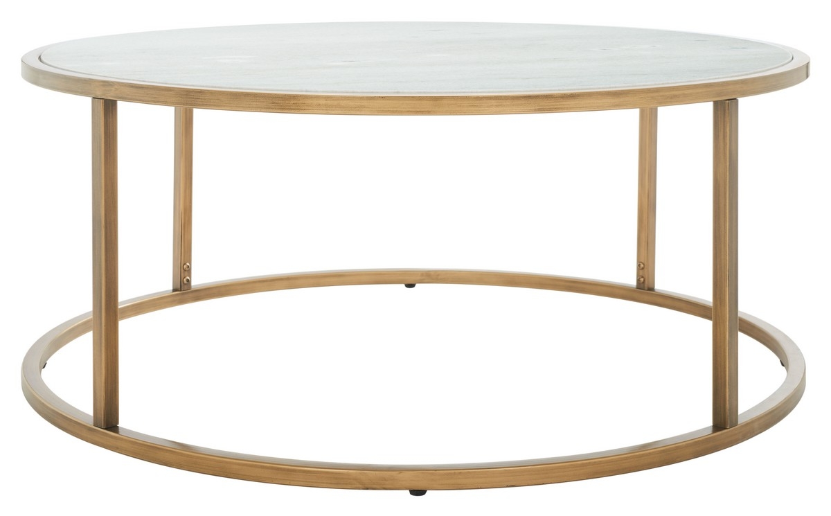 Brynna Round Marble Coffee Table - White/Bronze - Image 0