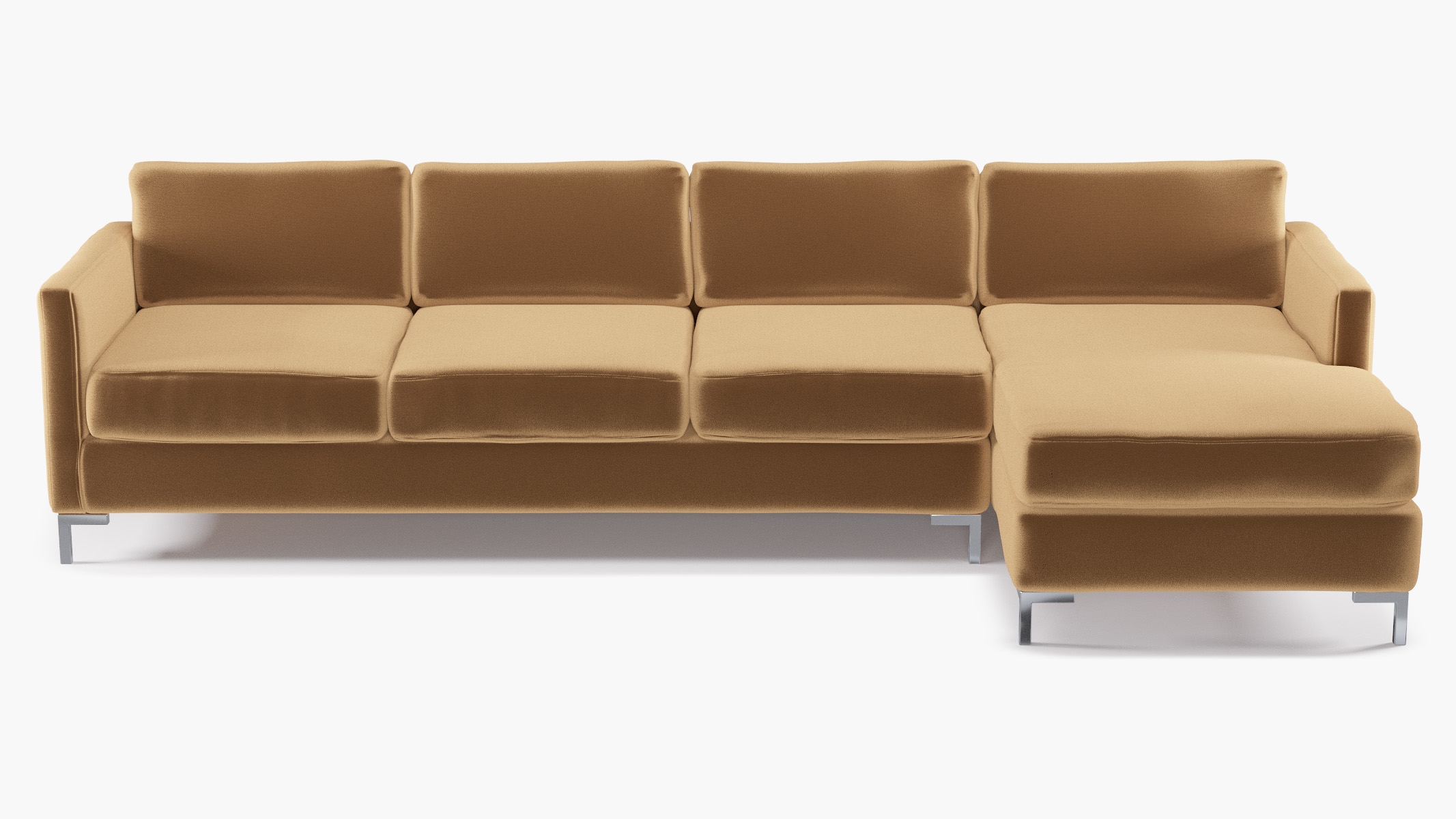 Modern Sectional, Right Facing, Fawn Performance Velvet, Chrome L Leg - Image 0