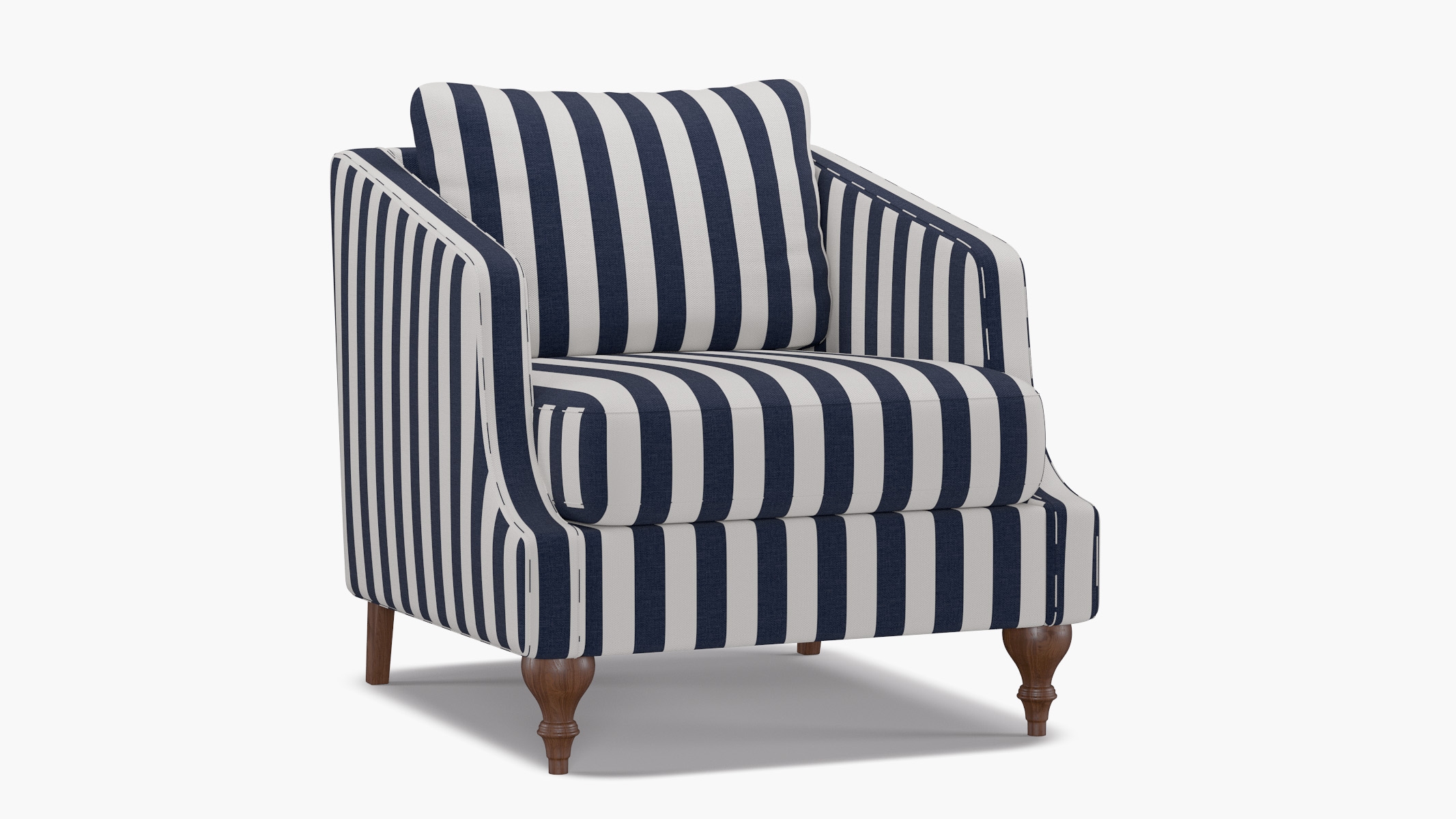 Slope Arm Chair, Navy Cabana Stripe, Walnut Turned Wood Leg - Image 1