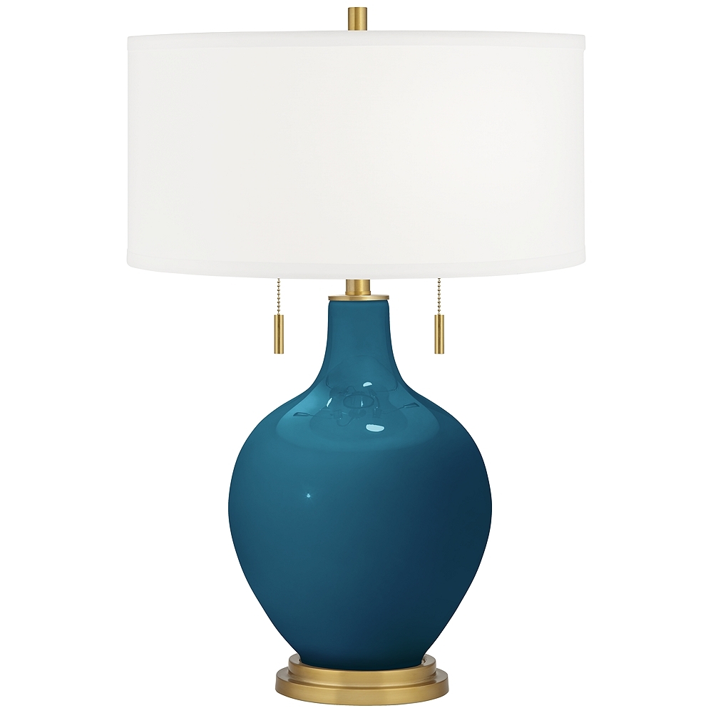 Color Plus Toby Brass 28" Oceanside Blue Glass Table Lamp - Image 0