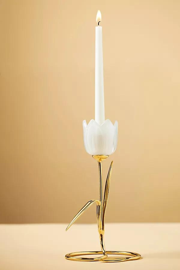 Tulip Floral Gold Taper Candle Holder - Image 0