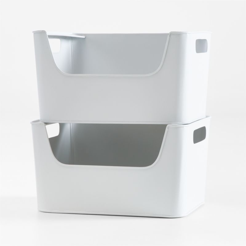 Small White Metal Stacking Storage Bin - Image 3