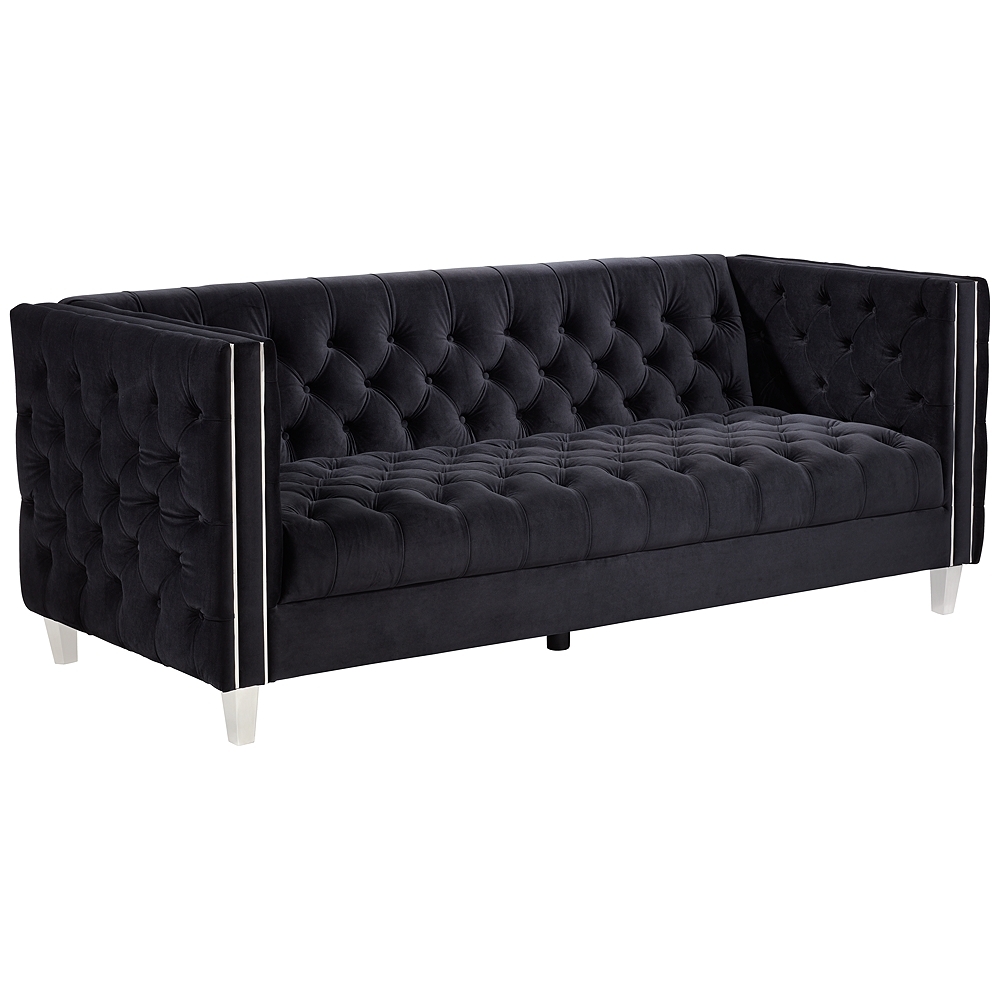 Studio 55D City 88 1/2" Wide Modern Black Velvet Tufted Sofa - Image 0