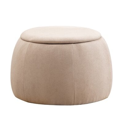 23'' Wide Fabric Upholstered Round Pouf Ottoman With Storage, Gray, Set Of 1 - Image 0