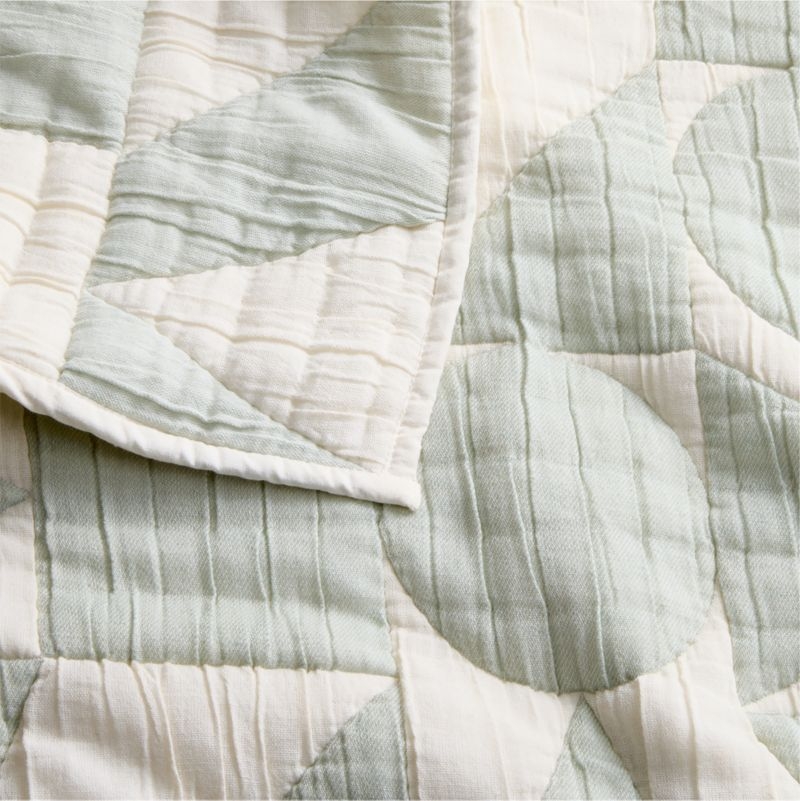 Geo Matelasse Muted Teal Organic Cotton Baby Crib Quilt - Image 1
