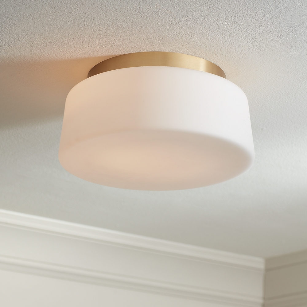 Possini Euro Buckley 13" Wide Warm Brass Drum Ceiling Light - Image 0