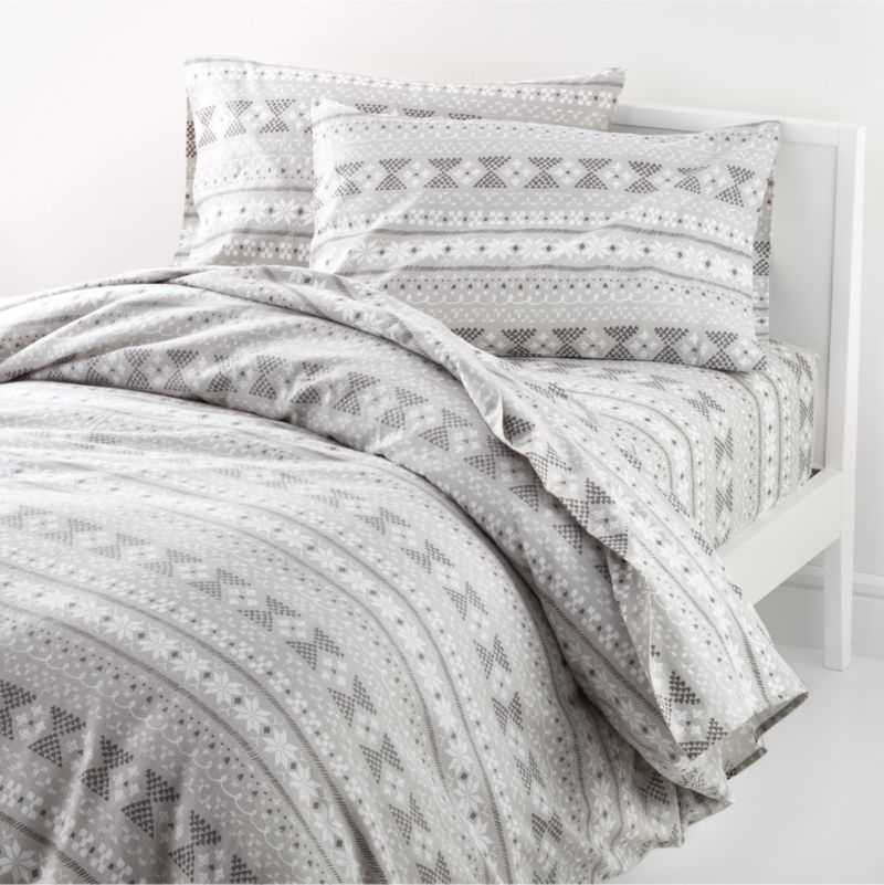 Neutral Fair Isle Full/Queen Organic Flannel Duvet Cover - Image 1