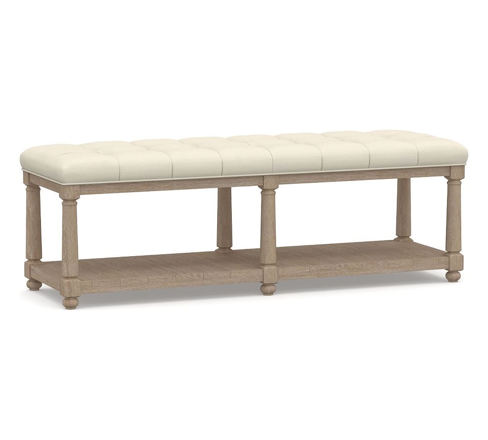 Berlin Upholstered Tufted Bench, Seadrift, Park Weave Ivory - Image 0