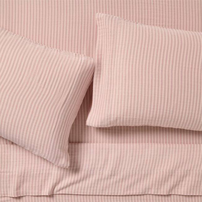 Supersoft Striped Lilac Rose Organic Cotton Gauze Kids Queen Sheet Set - Image 0