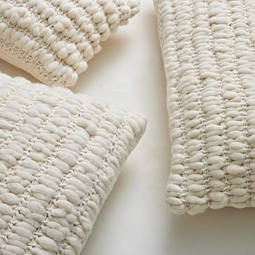 Chunky Knit Pillow Cover, White, 14"x26" - Image 1