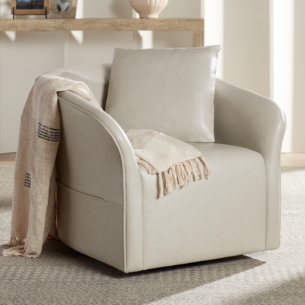 Charlie Cr&#232;me Faux Leather Swivel Chair - Image 0